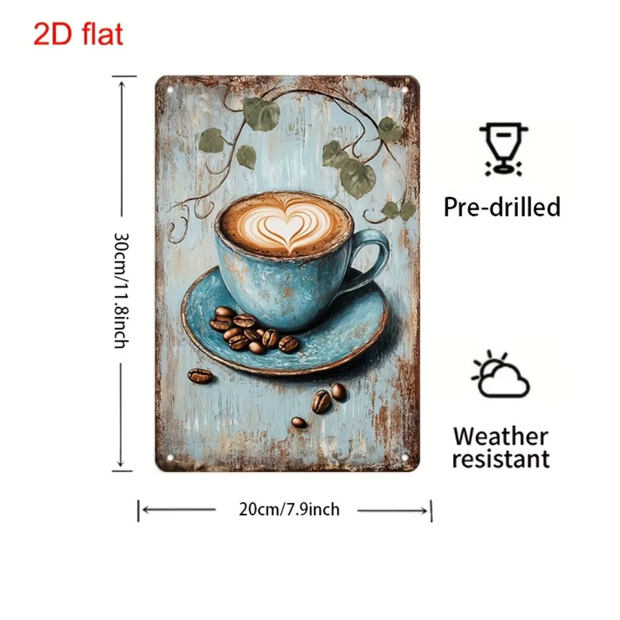 CIFBUY Vintage Wandschild aus Metall in Blau mit Herz-Design, 2D Emaille-Optik Kaffeetasse, B/H: 20 x 30 cm - Bild 2