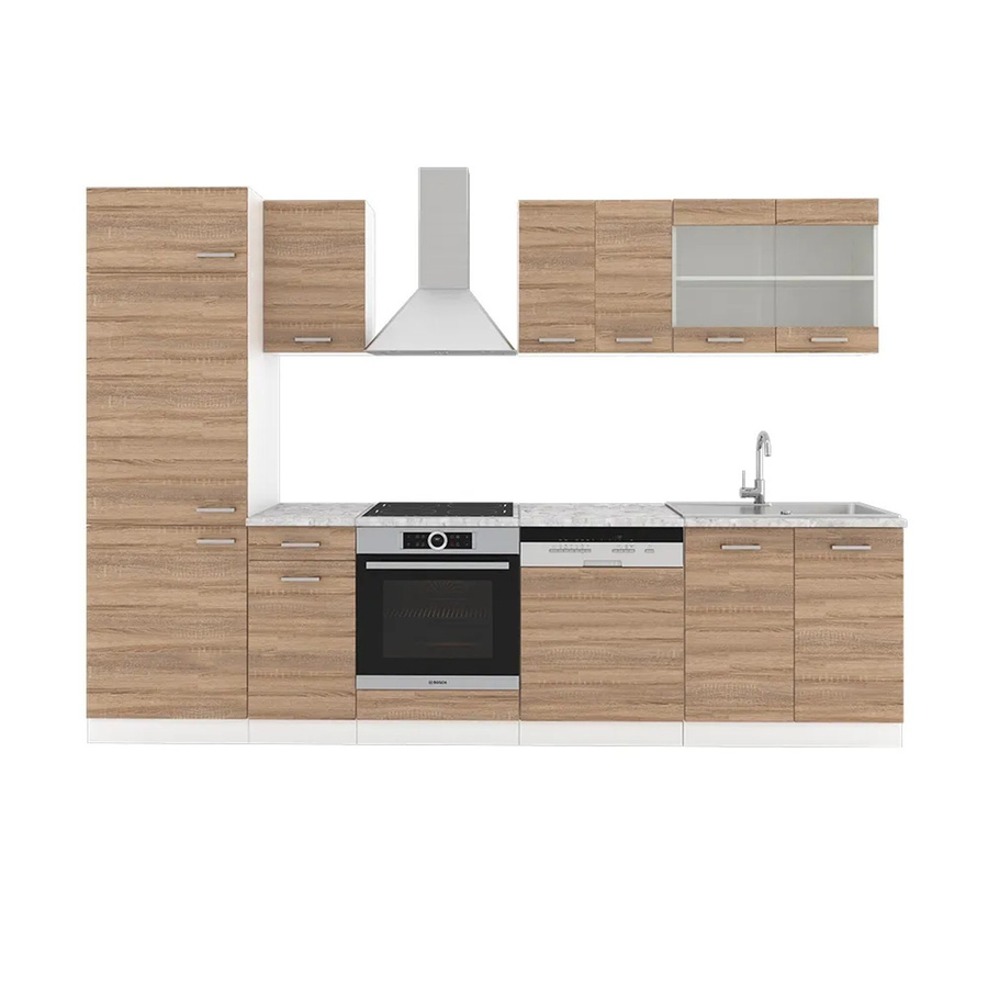 Vicco R-Line Küchenzeile Einbauküche Sonoma Eiche mit Marmor-Optik, Breite: 300 cm, Höhe: 207 cm, Tiefe: 60 cm - Bild 3