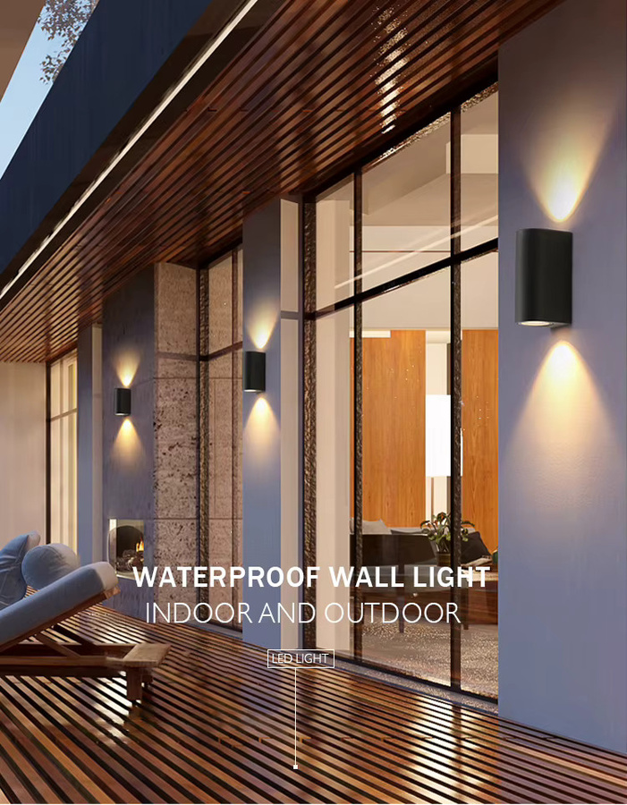 Moderne LED Wandleuchte aus Aluminium in Schwarz oder Weiß mit IP65 Wasserschutz für Outdoor, Treppe, Bad und Korridor, Up-Down Beleuchtung, Warmweiß - Bild 5