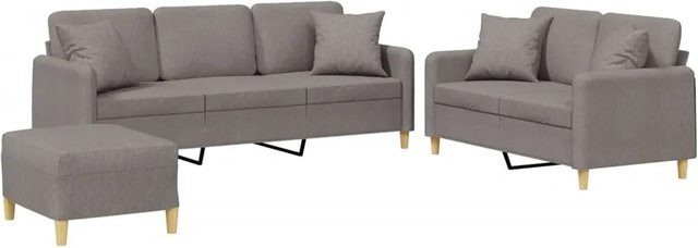 vidaXL 3-teilige Sofagarnitur in Taupe mit 3-Sitzer-Sofa, 2-Sitzer-Sofa, Fußhocker und Kissen aus Stoff - Bild 1