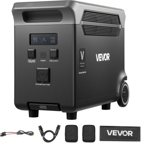 VEVOR Zusatzakku für tragbare Powerstation, 3840 Wh LiFePO4 Erweiterungsakku in Schwarz und Grau mit 3 Ausgangsanschlüssen - Bild 1