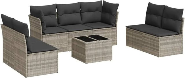vidaXL 8-teilige Garten-Sofagarnitur aus Poly-Rattan mit Kissen in Hellgrau - Bild 1