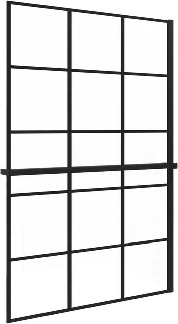 AICA Walk In Duschwand aus Glas mit Gitter-Dekor und Duschregal, Schwarz, B: 90 cm, H: 200 cm, 8 mm Glasstärke - Bild 1
