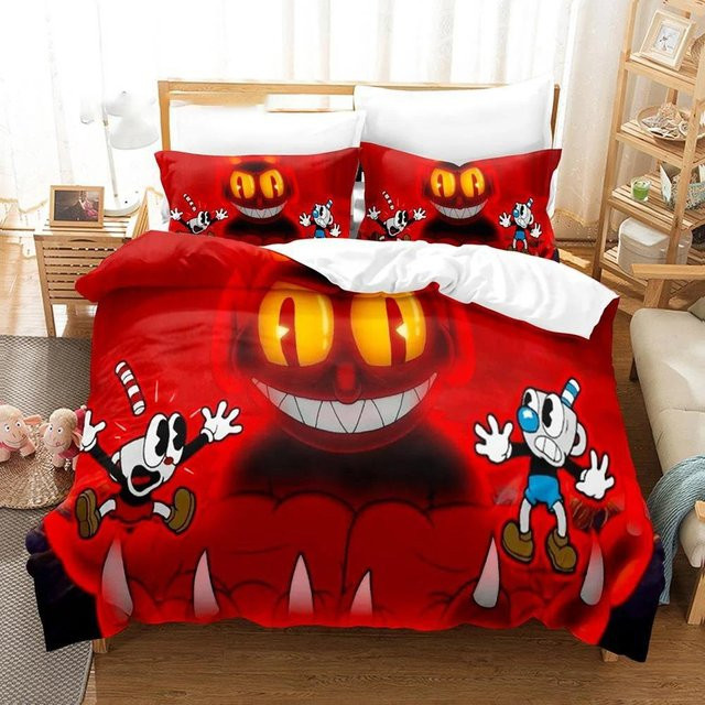 Cartoon Cuphead Show Bettwäsche Set mit Bettbezug und Kissenbezug in Rot, B/B: 228 x 228 cm - Bild 1