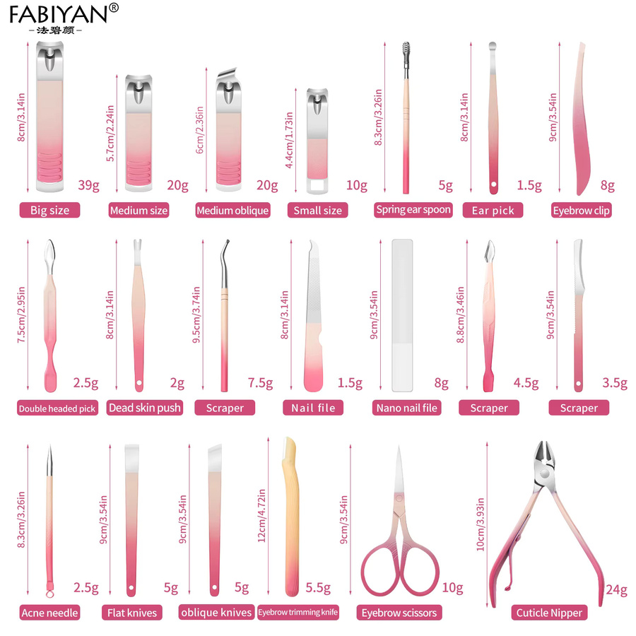 FABIYAN Maniküre Set, Rosa, 7/10/13/19 Stücke, für Gesicht, Hände, Füße - Bild 2