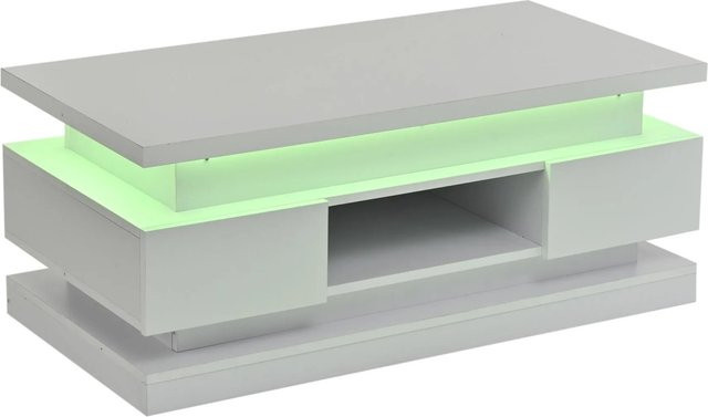 okwish Couchtisch mit LED Schubladen in Weiß Hochglanz, höhenverstellbar, B/T/H: 100 x 50 x 40 cm - Bild 1