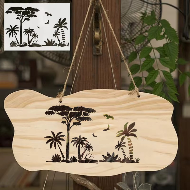 YOMDID Tropische Dschungel Landschaft Malerei Schablone aus transparentem Kunststoff für DIY Graffiti und Airbrush Dekoration mit Baum- und Blumenmuster - Bild 4