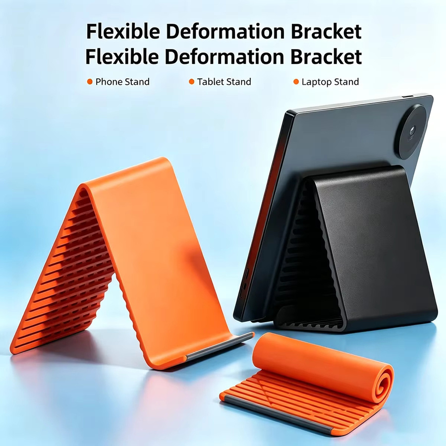 Tragbarer faltbarer Silikon-Handyhalter in Schwarz und Orange, verstellbarer Ständer für iPhone, Samsung und alle Mobiltelefone - Bild 2