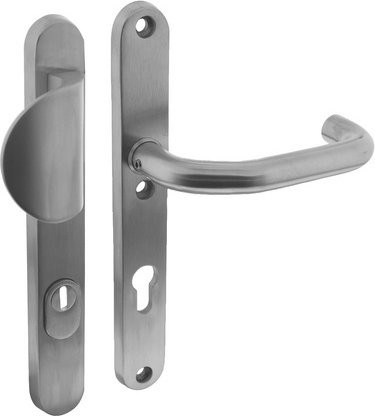 Intersteel Schutzbeschlag aus Edelstahl in Silber mit Kernziehschutz PZ 72 mm und schmalem Griff/Drücker - Bild 1
