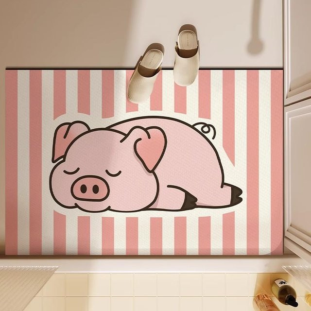 Saugfähige und rutschfeste Badezimmerbodenmatte aus Diatomeenerde in Pink, schnelltrocknend, B/T: 60 x 40 cm - Bild 1