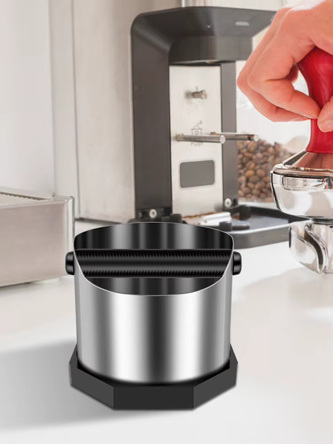 Willstar Espresso-Klopfbox aus Edelstahl in Silber mit rutschfestem Gummiring und rundem Design - Bild 6