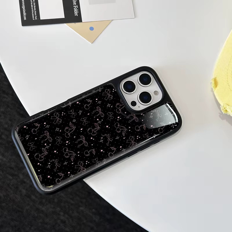 AIR PLUS iPhone Schutzhülle im koreanischen Stil mit Bogen und Kirschen, Farbe: Schwarz, passend für iPhone 11 bis iPhone 17 Pro Max - Bild 5