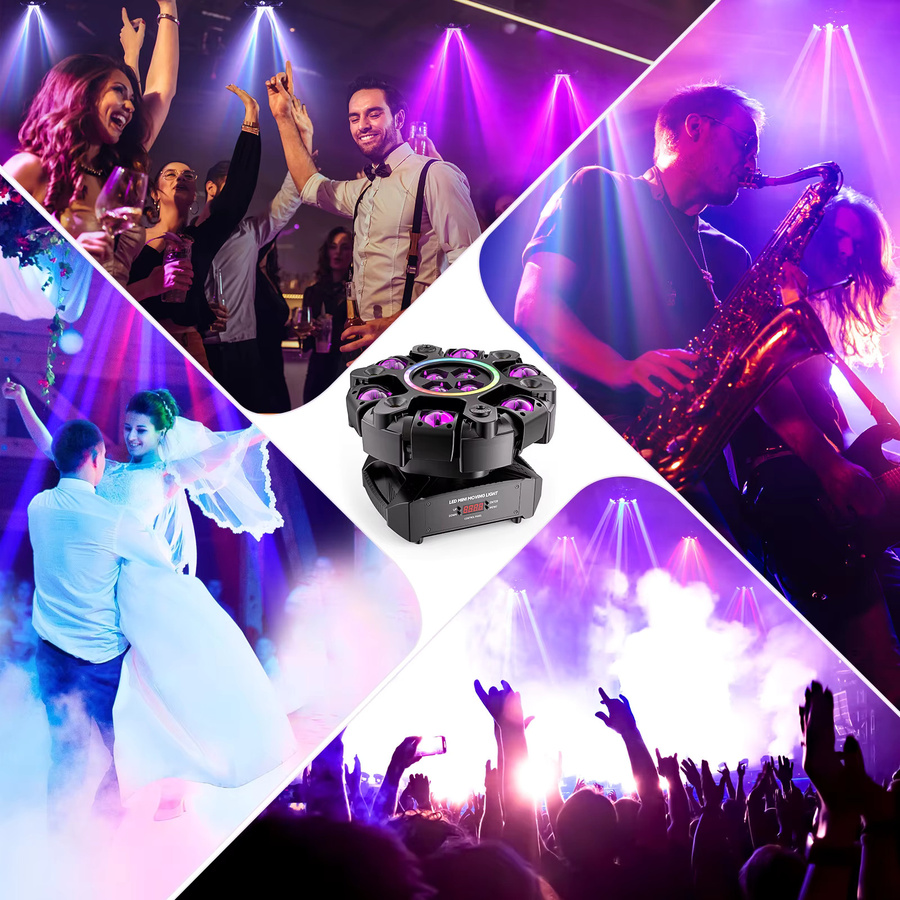 Somspot 150W 6-Arm LED Moving Head Light RGBW Matrix Beam Projection Laser Strobe Effekt, Schwarz, Professionelle DMX512 Bühneneffektbeleuchtung - Bild 8