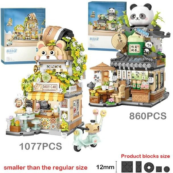Bai Fen Bai dolls and toys Kaffeeblütenladen im chinesischen Stil Kleiner Bär Panda Teehaus, Mini-Bausteine Puzzle, ab 6 Jahren - Bild 1