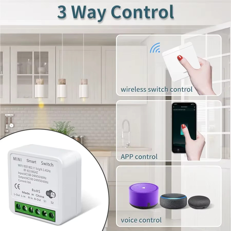 GGBEE Tuya Smart WiFi Wand Schalter, weißer RF 433MHz Smart Switch mit Sprachsteuerung über Alexa und Google Assistant via Smart Life App - Bild 2