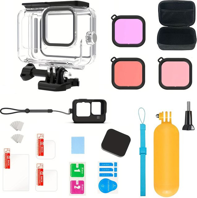 Sheingka Zubehör-Set für GoPro Hero 12, 11, 10 und 9 inklusive schwarzer Tragetasche und wasserdichtem Gehäuse für Action Cameras - Bild 1