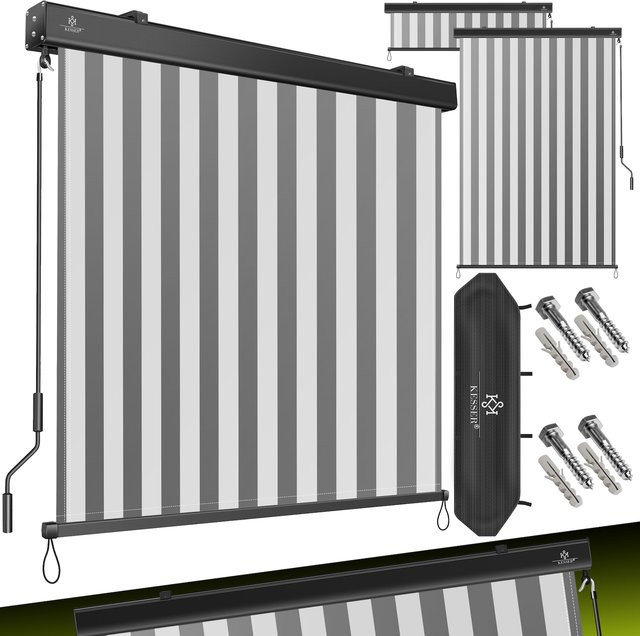 KESSER Senkrechtmarkise Außenrollo mit Handkurbelmechanismus als Sonnen- und Sichtschutz für Balkon und Terrasse inklusive Montageset und Abdeckung - Bild 1