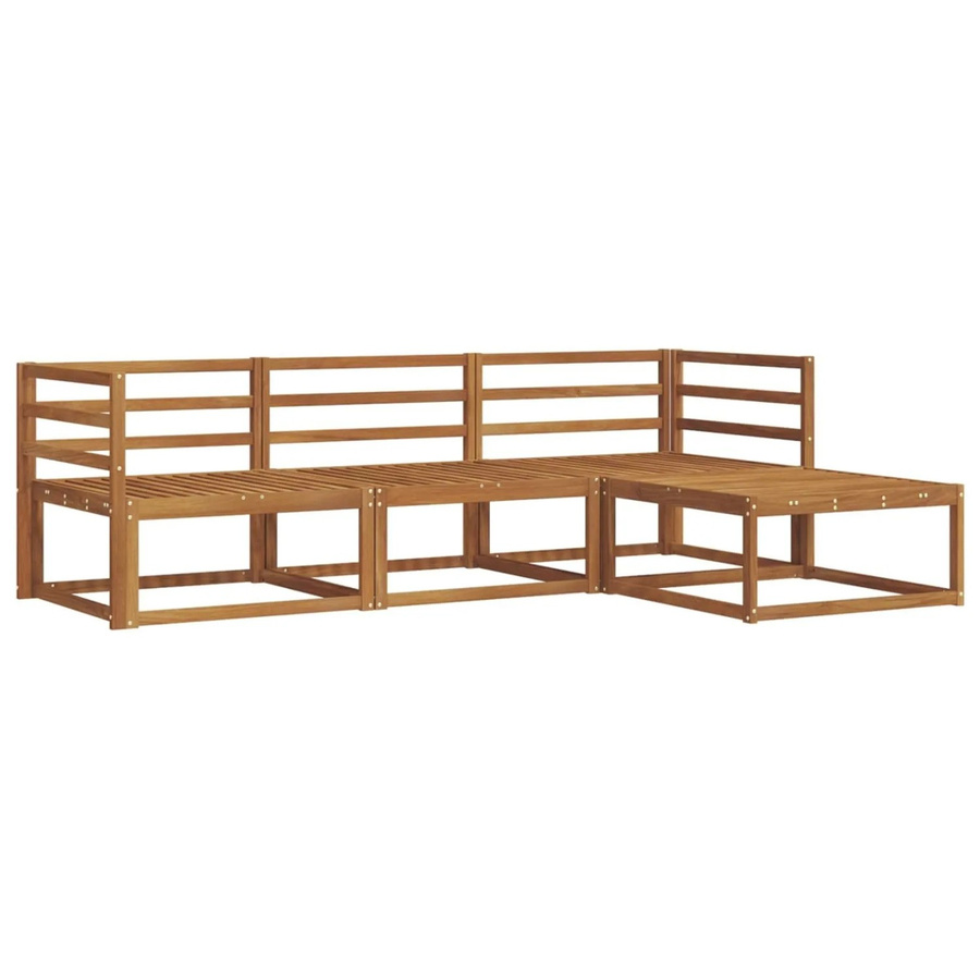 vidaXL Outdoor-Sofagarnitur 4-teilig aus Massivholz Akazie in Braun, L-Form mit Armlehnen und Hocker - Bild 2
