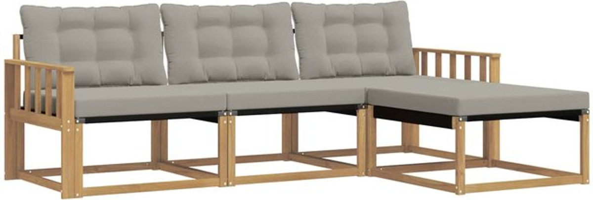 vidaXL Outdoor-Sofagarnitur aus Akazie und Textilene mit Kissen, 4-teiliges Loungemöbel-Set, Weiß und Grau - Bild 1