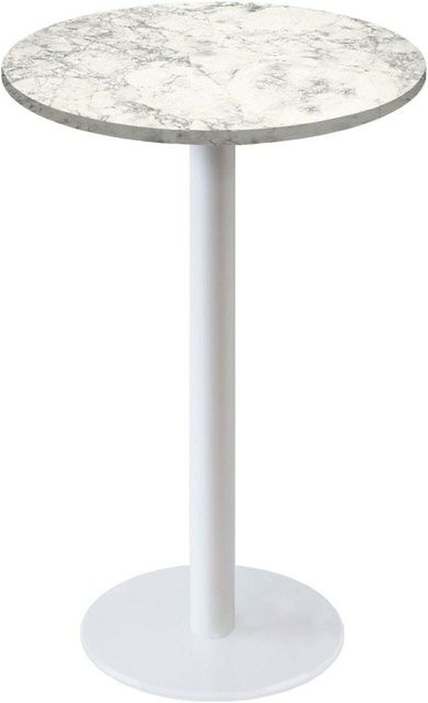 RestooTab Stehtisch Rome rund in Weiß und Hellgrau mit Holz-, Stein- und Metallelementen, Höhe: 110 cm, Durchmesser: 60 cm - Bild 1
