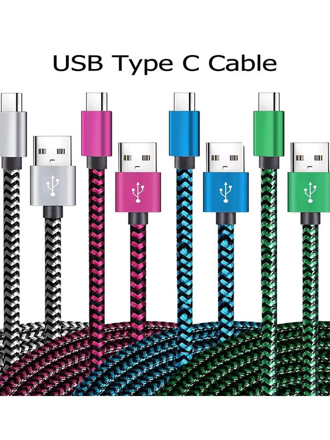 USB Typ C Ladekabel aus gelbem Nylon-Geflecht für schnelles Laden und Datensynchronisation für iPhone, Samsung, Huawei, Xiaomi und Realme - Bild 4