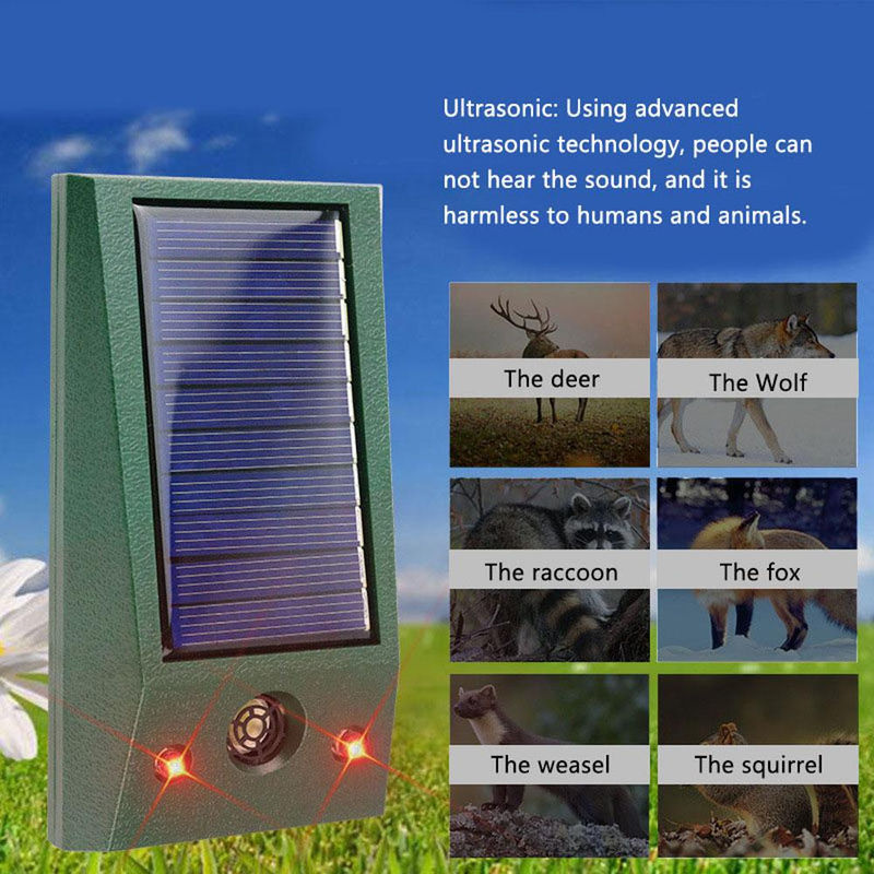 Solarbetriebener Ultraschall-Tiervertreiber mit blinkendem LED-Licht in Grün zur Abwehr von Nagetieren und Stinktieren - Bild 2