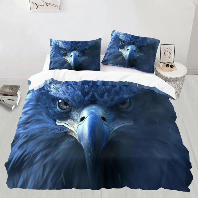 Flylo Bettwäscheset mit Adler-Tiermuster in Blau, bestehend aus Bettbezug und Kissenbezug, B/H: 135 x 200 cm - Bild 1