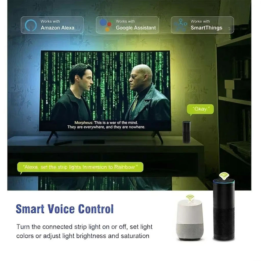 FOXONEER Intelligente TV LED Hintergrundbeleuchtung mit HDMI Sync Box, Tuya Wifi LED Streifen Set in Multicolor, kompatibel mit Amazon Alexa und Google Assistant, Schwarz - Bild 3