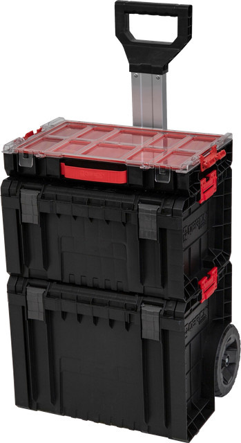 QBRICK System Werkstatt-Set 2 PRO: Rollbarer Werkzeugwagen mit PRO Cart, PRO Toolbox und PRO Organizer 100 in Schwarz und Transparent - Bild 1