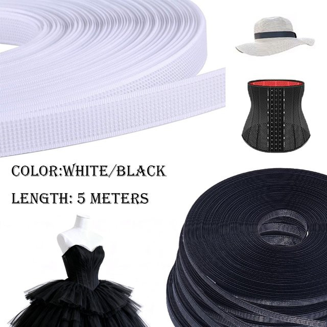 Polyester-Bügel für Näharbeiten in Schwarz oder Weiß, 5 Meter Länge, 4-15mm Breite - Bild 1