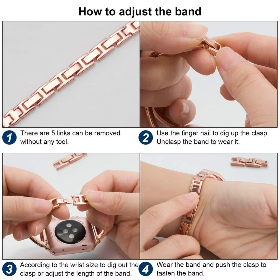 HUALIMEI Uhrenarmband Edelstahl, Diamant, Roségold, Unisex - Bild 1
