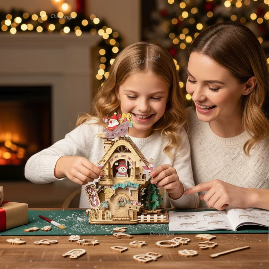 Chriyungel Weihnachts-Spieluhr, 3D-Holzpuzzles, rotierende Modellbausätze - Bild 2