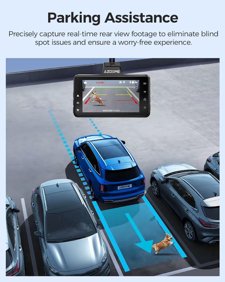 AZDOME 4K Dashcam M01 Pro mit 3-Zoll-Bildschirm, Vorder- und Rückkamera, ADAS, G-Sensor und 24-Stunden-Parkmodus, Schwarz - Bild 4