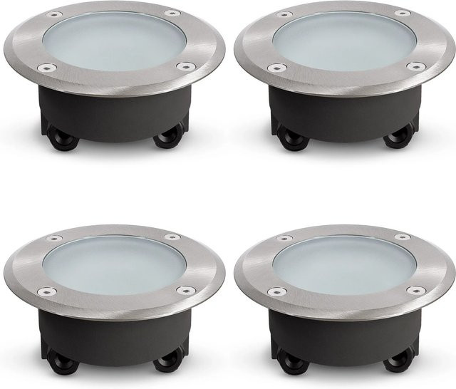 SSC-LUXon 4er Set Viskos Bodenstrahler Flach Außen Silber aus Edelstahl gebürstet IP67 für GX53 Fassung ohne Leuchtmittel - Bild 1