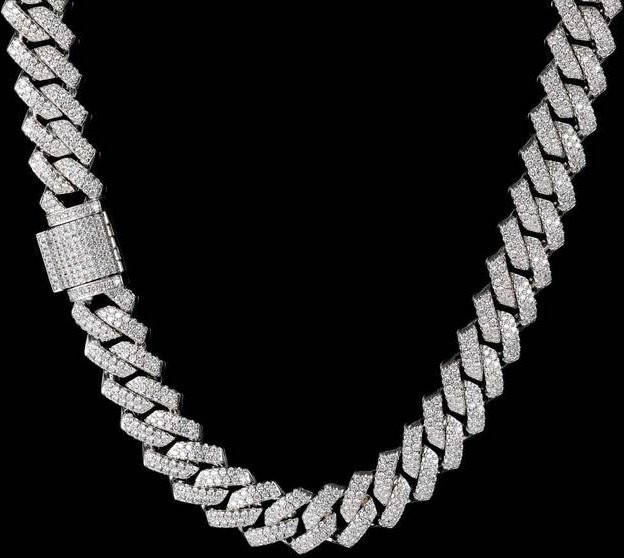 Wucifang Jewelry Halskette, Miami Prong Cuban Link, Silber, Diamant, Zirkonia, Herren, 55.88 cm - Bild 1