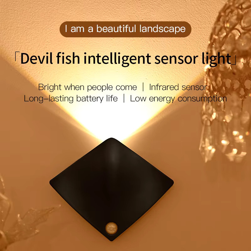 Devil Fish LED-Wandleuchte mit Bewegungssensor in Schwarz für Schlafzimmer, Küche und Flur - Bild 4