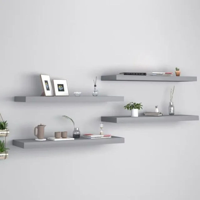 Vidaxl Schweberegale 4er Set Grau Wandregal aus Holzwerkstoff und Metall B/H/T: 80 x 3,8 x 23,5 cm - Bild 1