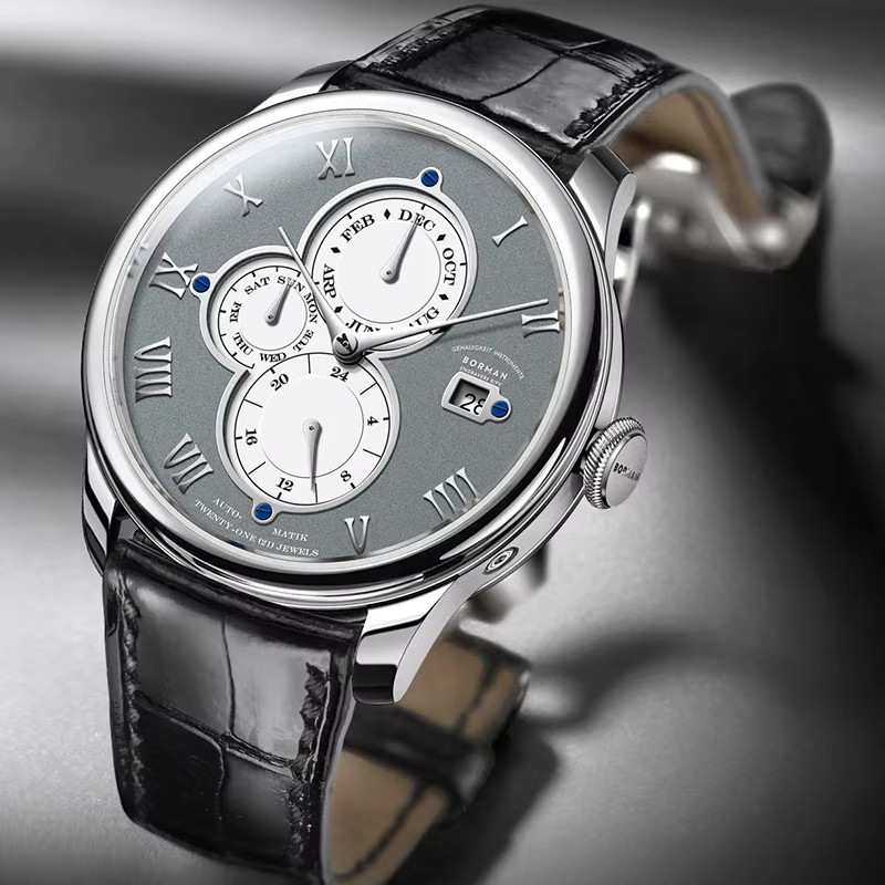 BORMAN Armbanduhr Automatik, Edelstahl, Leder, Weiß, Herren - Bild 4