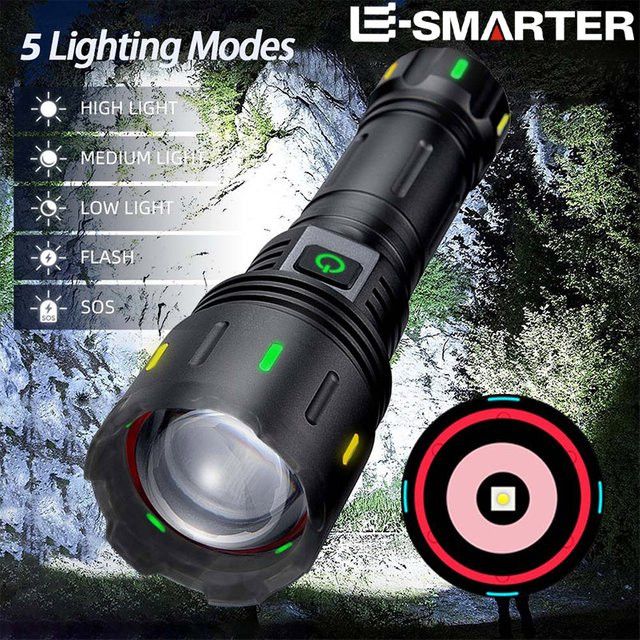 ESMARTER Taktische LED-Taschenlampe mit Zoomfunktion und 5 Modi, wasserdicht - Bild 1