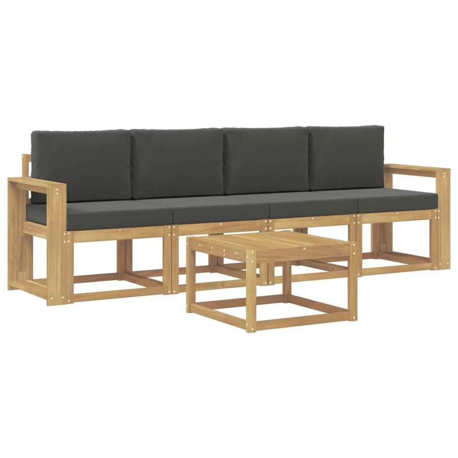 vidaXL Outdoor-Sofagarnitur aus Akazienholz mit 3-Sitzer-Sofa, Couchtisch und Kissen in Weiß und Anthrazit - Bild 2