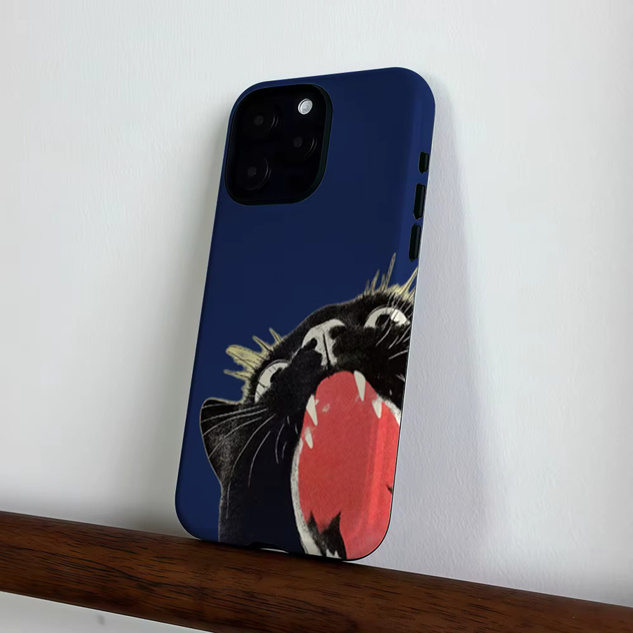 CaseLumi Matte Bumper MagSafe Schutzhülle für iPhone 17 16 15 14 13 Pro Max mit Silly Black Cat Design in Blau - Bild 4
