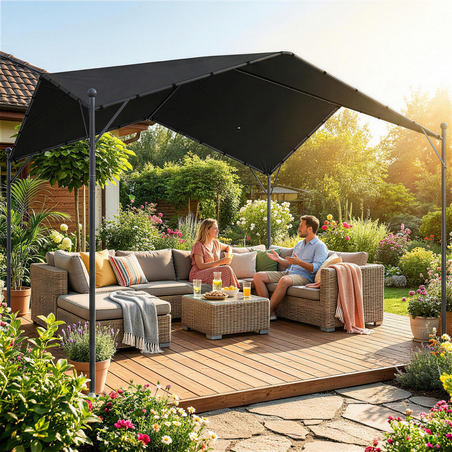 Outsunny Pergola Pavillon mit Satteldach in Dunkelgrau, wasserabweisender und winterfester Gartenpavillon für Terrasse und Garten, B/T: 300 x 300 cm - Bild 2