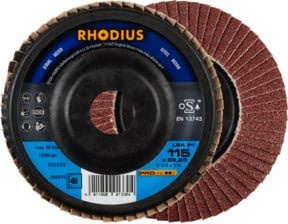 RHODIUS PROline LSA P1 Fächerschleifscheibe für Metall, Durchmesser: 115 mm, Bohrung: 22,23 mm, Farbe: Braun - Bild 1