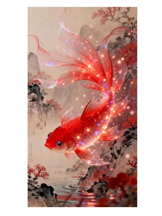 FANQING Diamantmalerei DIY Set mit rotem Koi Fisch und Blumenmotiv als Wandbild für deine Wohnkultur - Bild 4