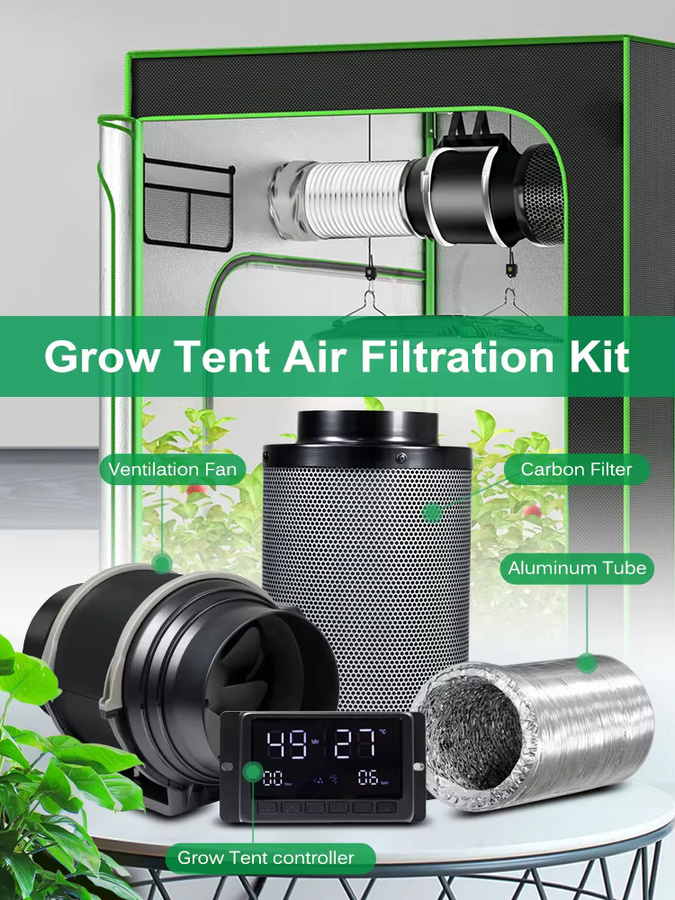 GRAXGROW EC-Kanalventilator-Set mit Aktivkohlefilter und einstellbarer Geschwindigkeit, Indoor-Grow-Zelt Luftreinigungs-Kit, Schwarz - Bild 6