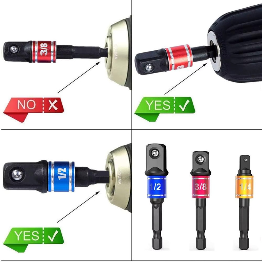 SI FANG Rechtwinkliger Bohraufsatz mit 105 Grad Winkel, Sechskantgriff und Adapter Set für Elektrowerkzeuge mit 1/2 Vierkantkopf, 3/8 Hülse und 1/4 Anschluss - Bild 5