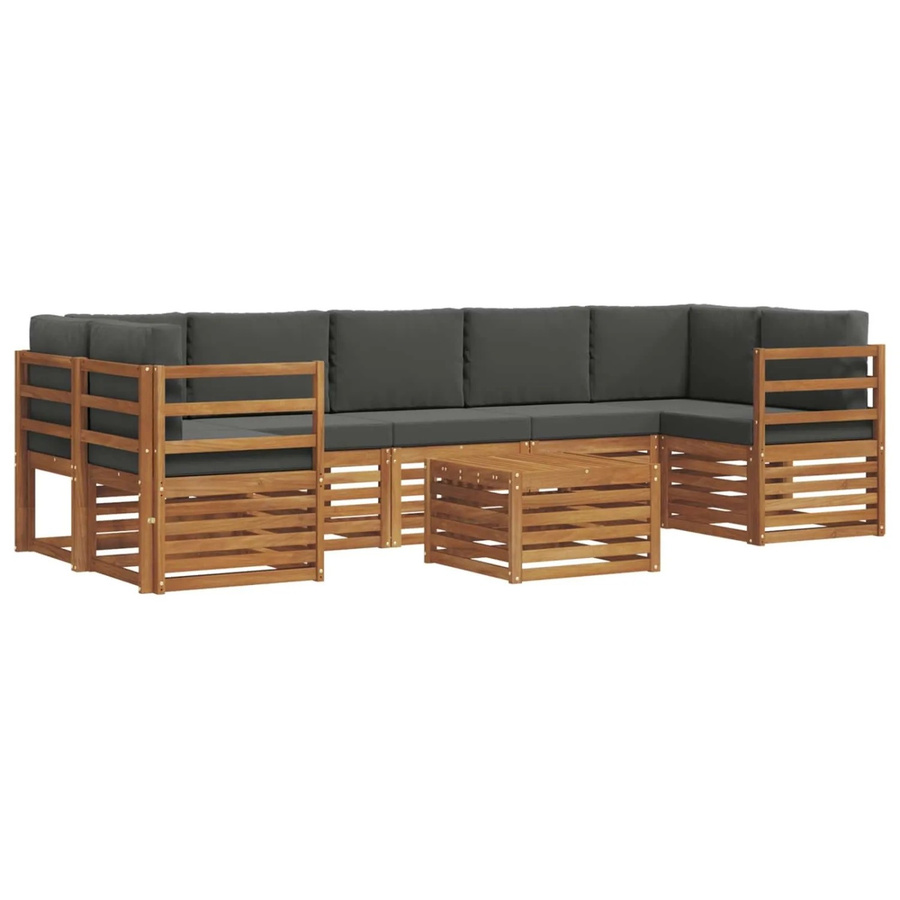 vidaXL Sofagarnitur 8-teilig aus Massivholz Akazie in Natur und Anthrazit mit Polsterung und Kissen - Bild 2