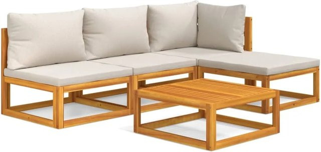 vidaXL 5-tlg Garten-Lounge-Set aus Massivholz Akazie in Braun mit hellgrauen Polstern - Bild 1