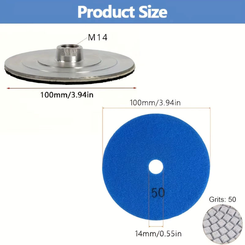 WIDEEP Diamant-Polierpads Set 3 Stück, 100 mm Durchmesser, M14 Aluminiumlegierung, Nass- und Trockenpolierset für Granit, Marmor, Beton und Stein - Bild 2