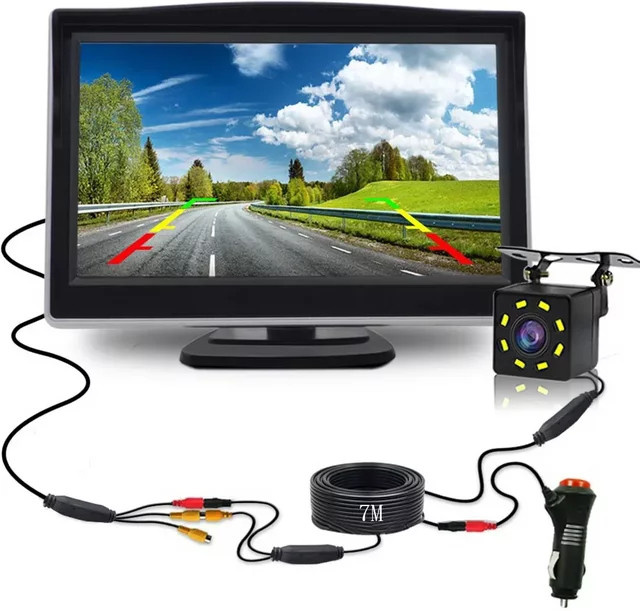 Rückfahrkamera mit 4,3/5 Zoll Auto-LCD-Monitor für Fahrzeuge und Vans inklusive Nachtsicht in Schwarz - Bild 1